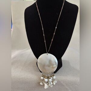 White Mother-of-Pearl Pendant Necklace with Dangle Accents